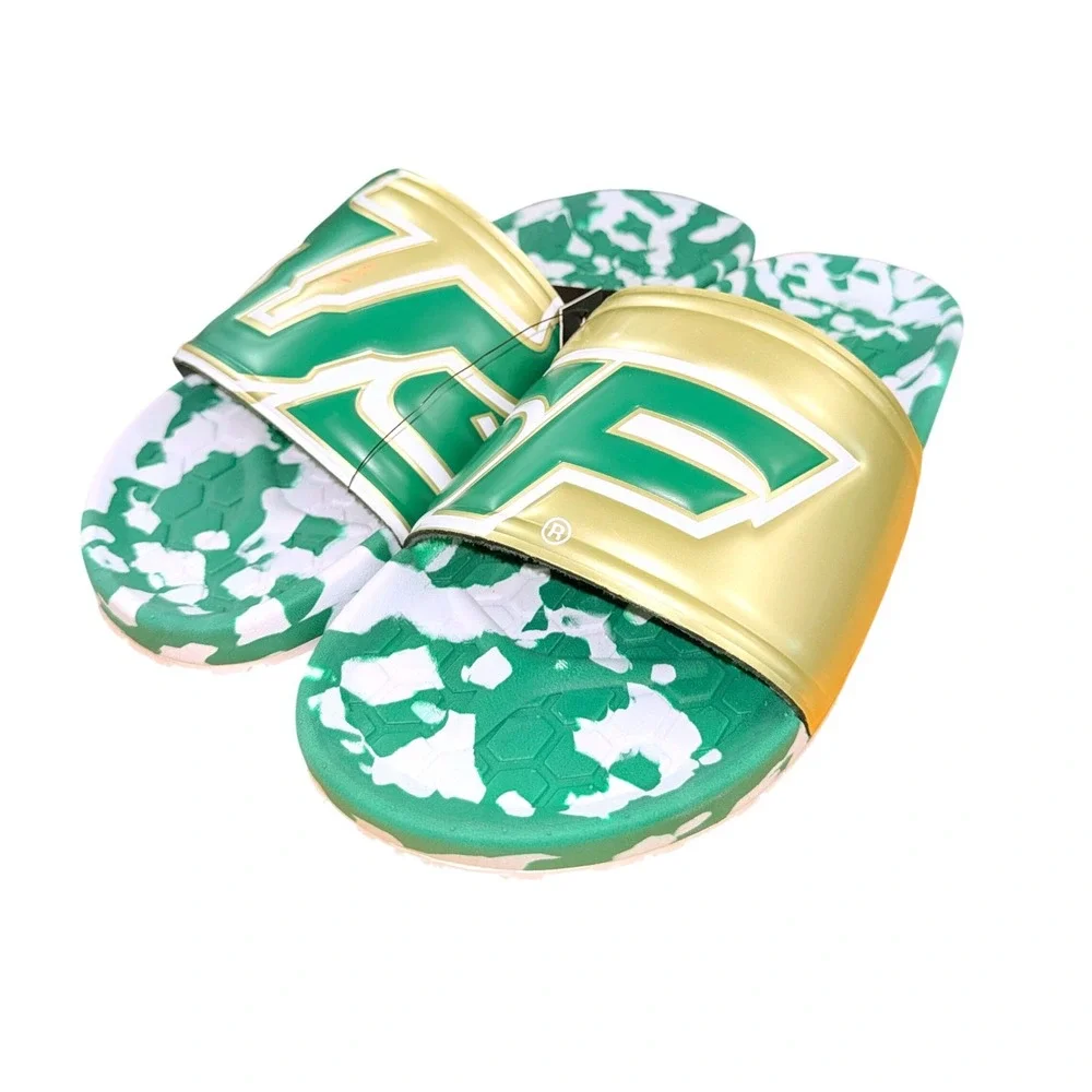 NEW Hype Co USF Slyder Sandals Mens 9 / Womens 11 Slides Bulls Green Gold Marble